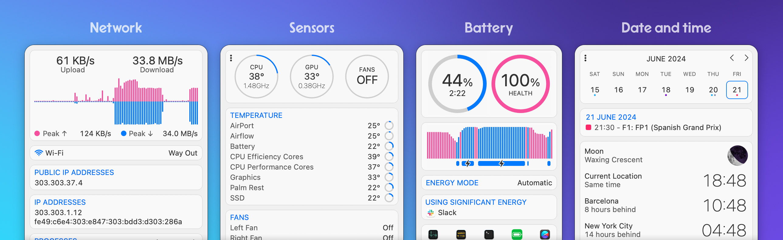 iStat Menus 7 菜单栏与下拉菜单展示